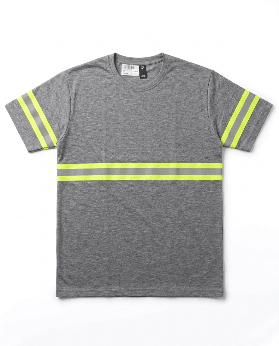 Camiseta Manga Curta com Faixa Refletiva, AZUL/CINZA